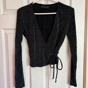Urban Outfitters Black Sparkle Wrap Top